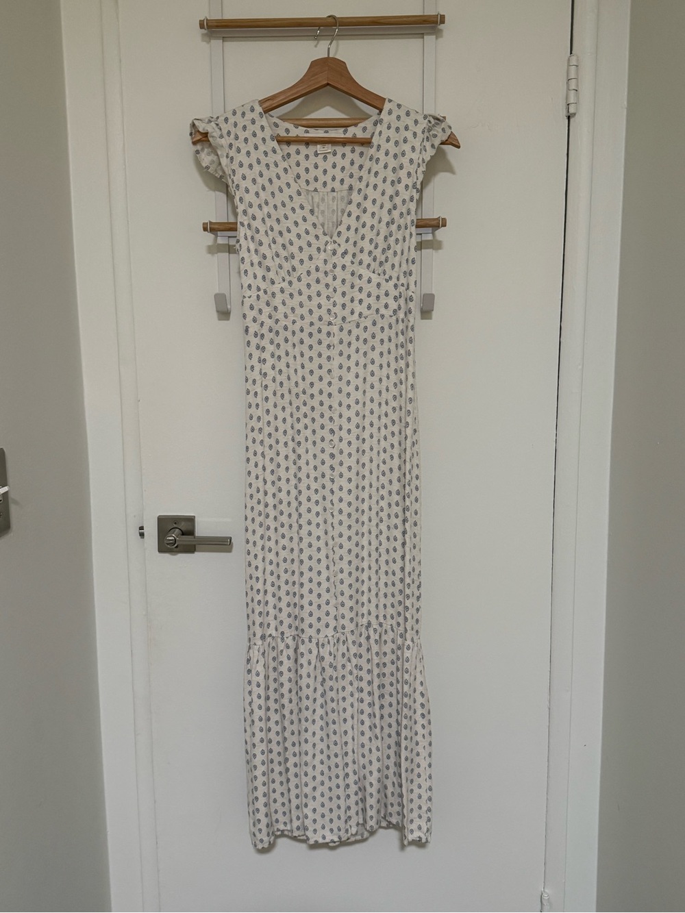 Cream Maxi Dress with Blue Paisley Print